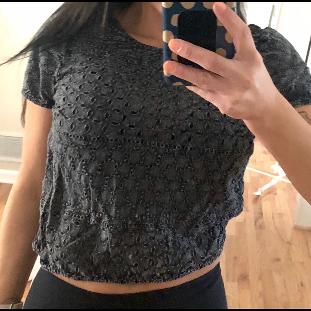 Distressed eyelet crop top